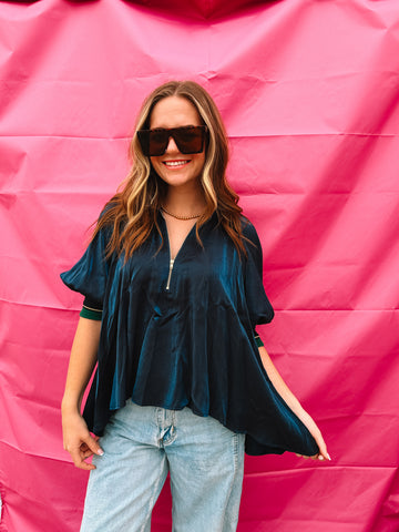 Navy Mock Neck Blouse