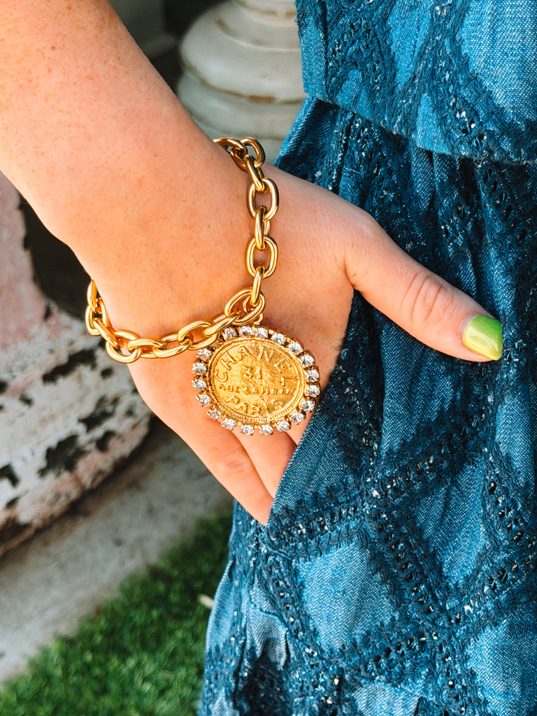 Gold Bracelet W/ Rhinestone C Paris
