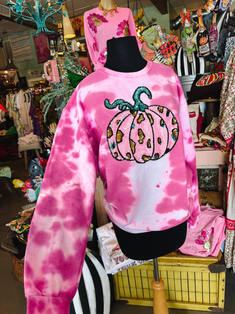 Tyedye Pink Sequin Pumpkin Sweatshirt