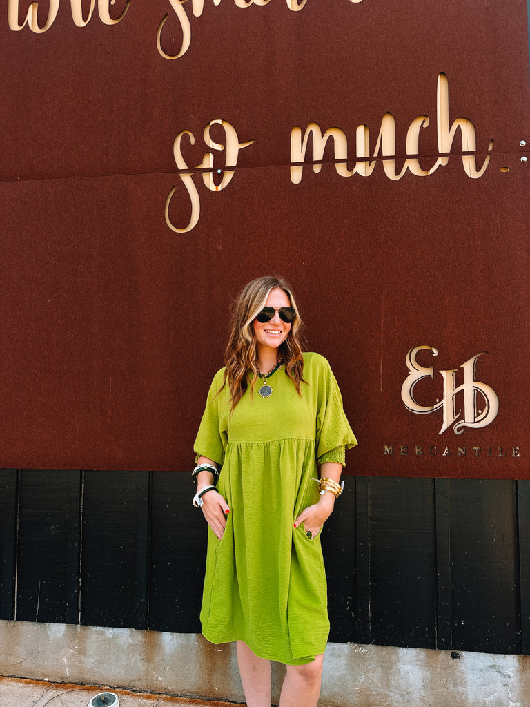 Lime Shirred Dress