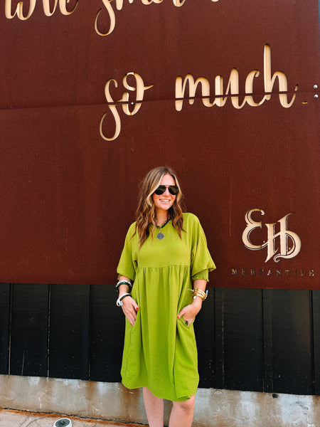 Lime Shirred Dress