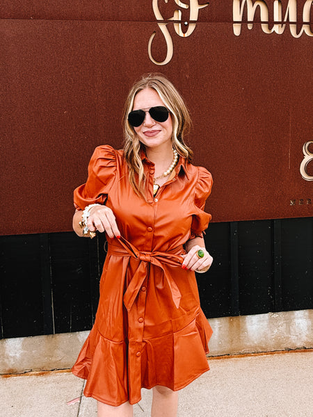 Collar Neck Puff Sleeve Mini Dress