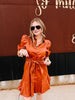 Collar Neck Puff Sleeve Mini Dress