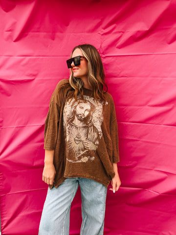 Brown Sacred Heart Tee
