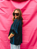 Navy Mock Neck Blouse