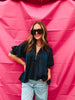 Navy Mock Neck Blouse