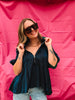 Navy Mock Neck Blouse