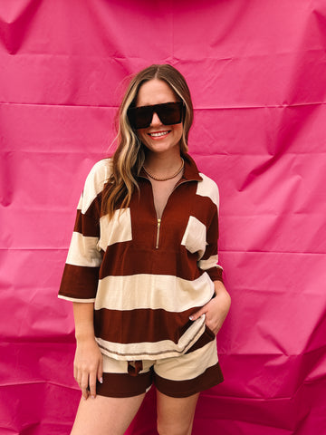 Brown Stripe Short Set