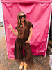 Brown Cropped Lace Trim Barrel Pants