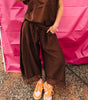 Brown Cropped Lace Trim Barrel Pants
