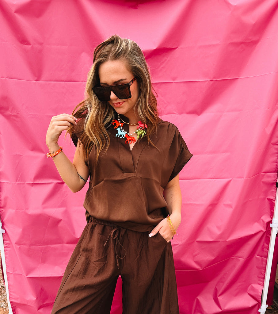 Brown Shirring Top
