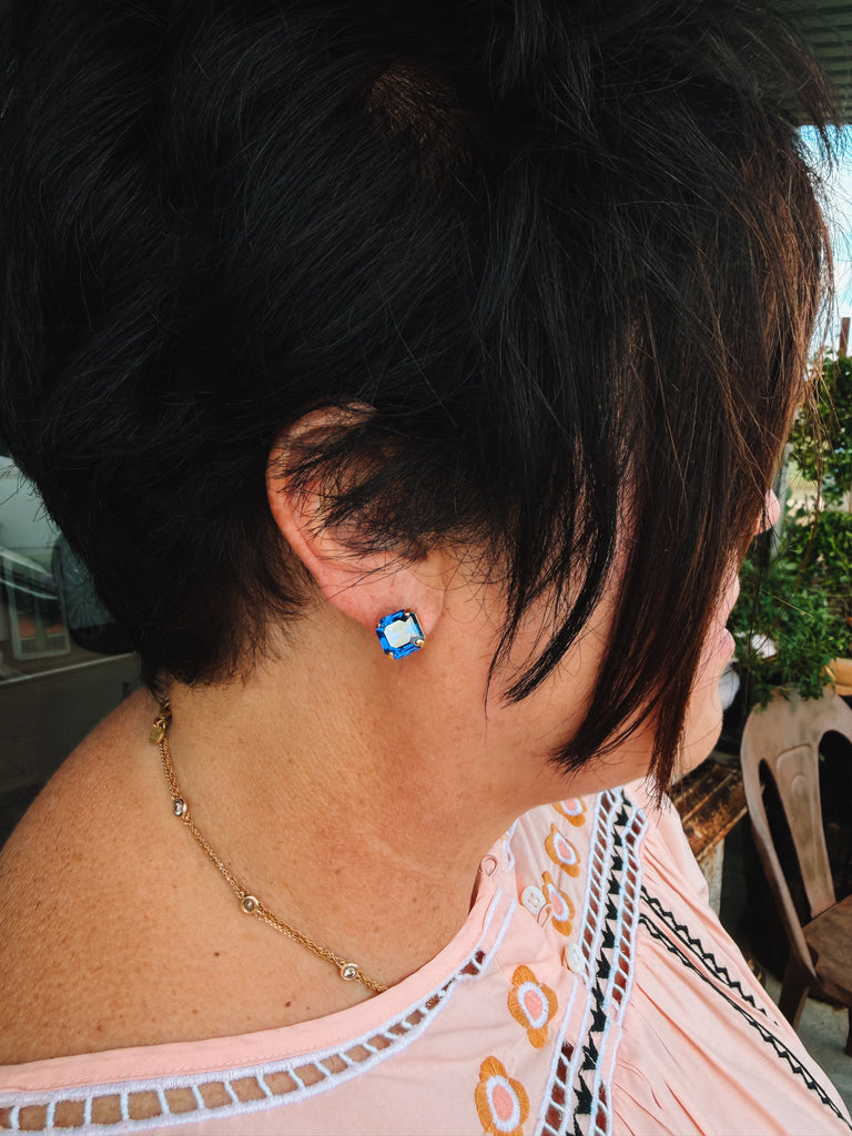TOVA Nikki Studs in Aqua Volcano
