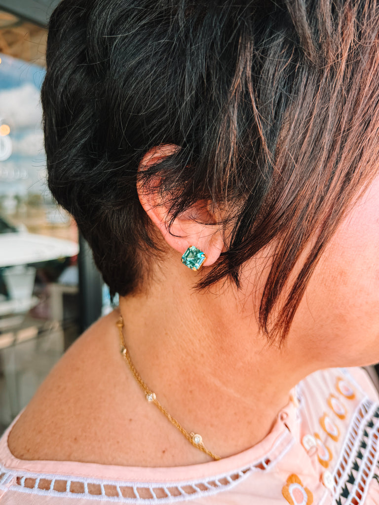 TOVA Medium Nikki Earrings in Aqua Verde