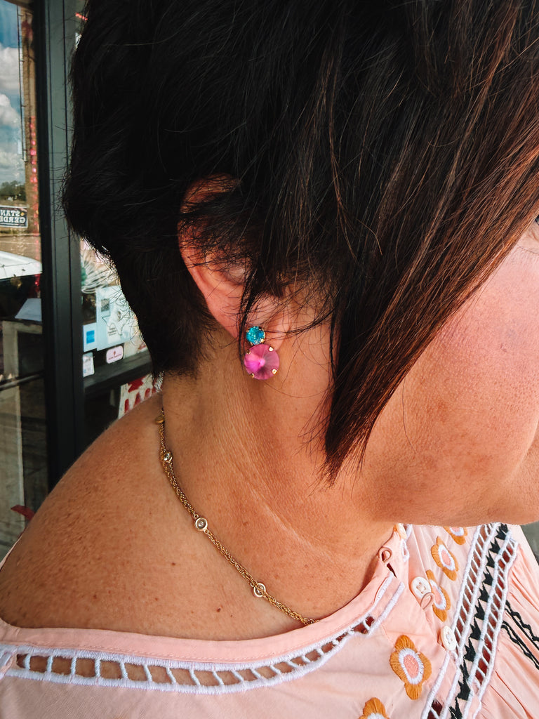 TOVA Baby Maegan Earrings in Fuchsia Matte