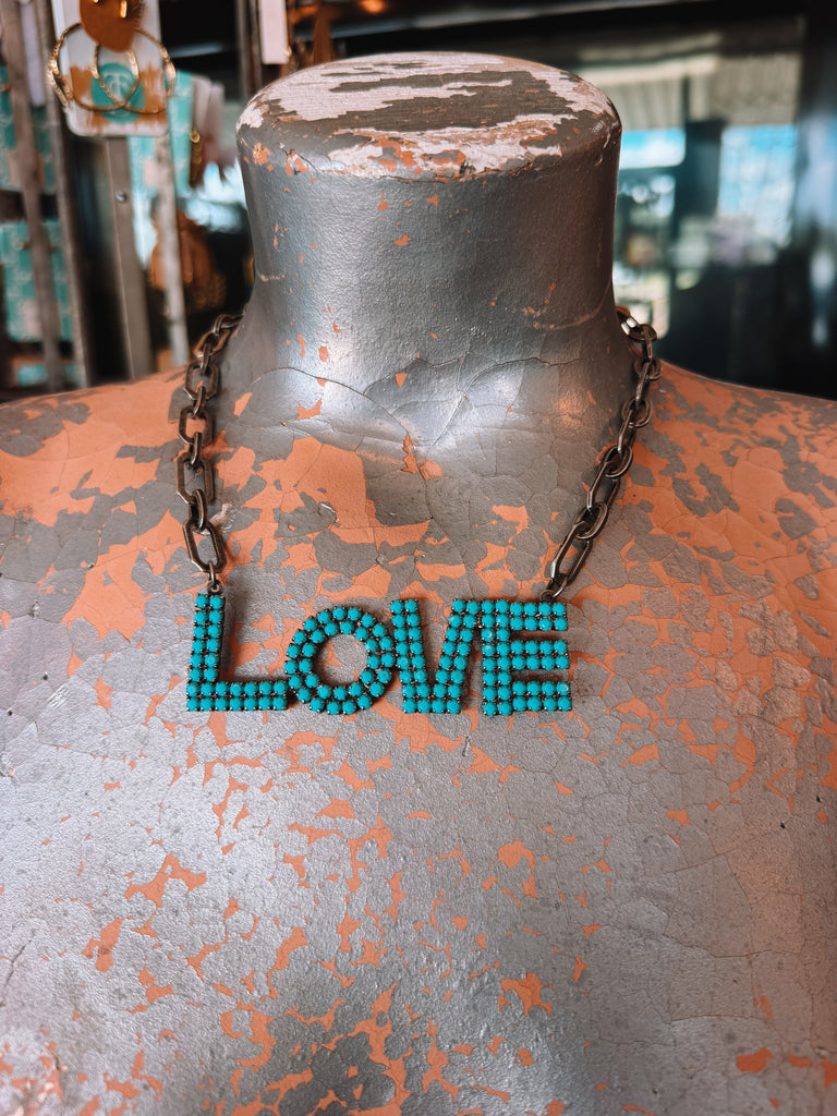 TOVA La La Love Necklace in Antique Silver and Turquoise